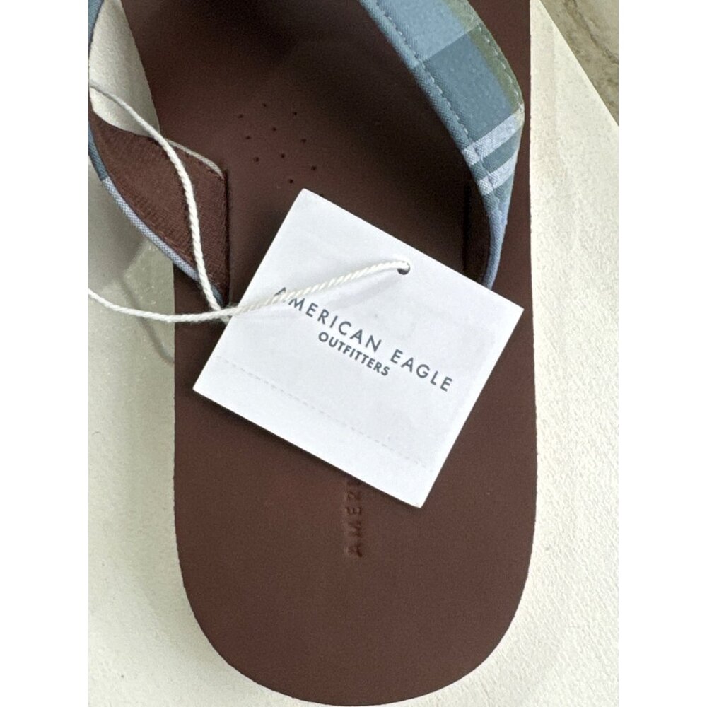 American Eagle Men's Brown Flip-Flops W/ Striped Straps Size 9 New W/ Tags - Picture 9 of 9